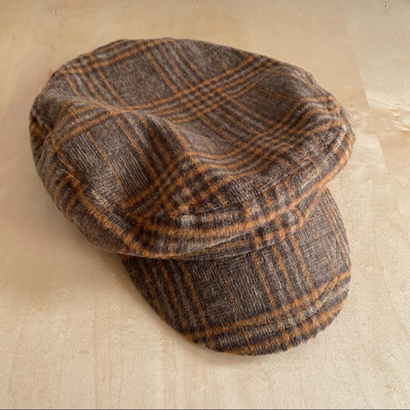 Womens Brown Plaid Hat with Brim Checkered Brown - Picture 6 of 8